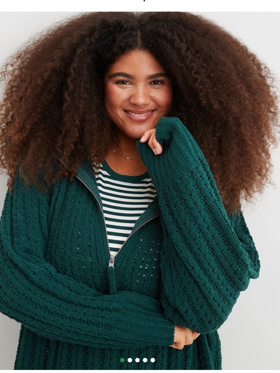 aerie Sweaters - aerie Forest Green Cable-Knit Zip Cardigan
